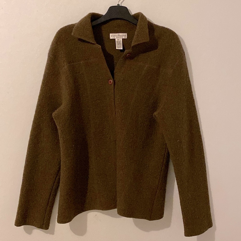 Vintage 100% Wool Evan-Picone Jacket. Pine Green w/Brown Buttons. XL-fits like L - Picture 12 of 13